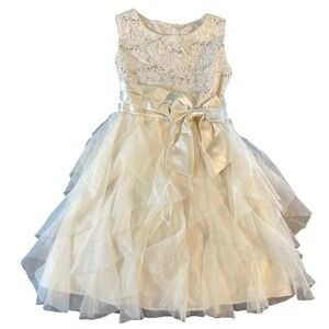Rare Editions Girls Formal Dress Size 10 Ivory Floral Lace Flower Girl Communion